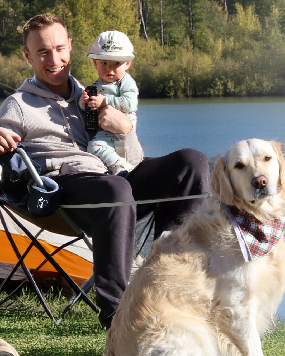 Retractable dog leash with built-in clip used outdoors